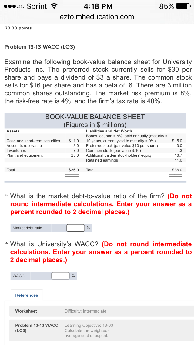 weighted average cost of capital solved problems pdf