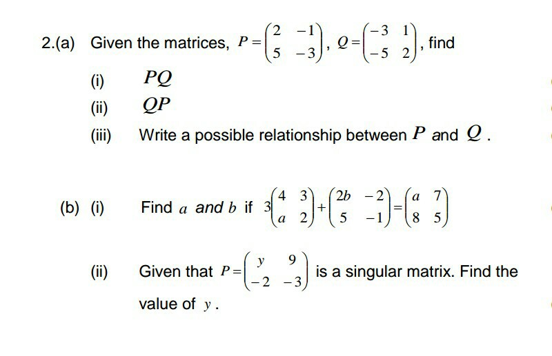 Solved G 1 3 1 Fird 2 A Given The Matrices P 5 3 Chegg Com