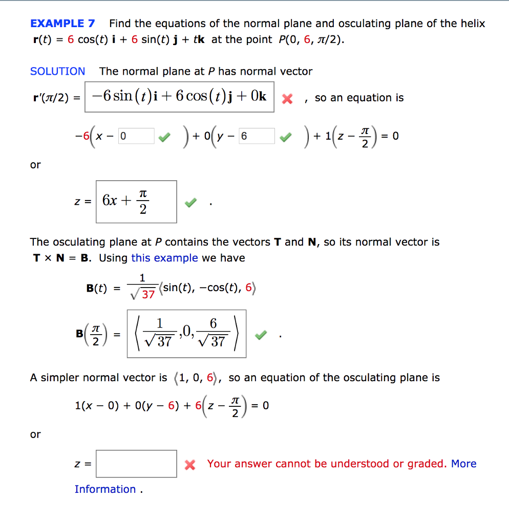 Solved Example 7 Find The Equations Of The Normal Plane A Chegg Com