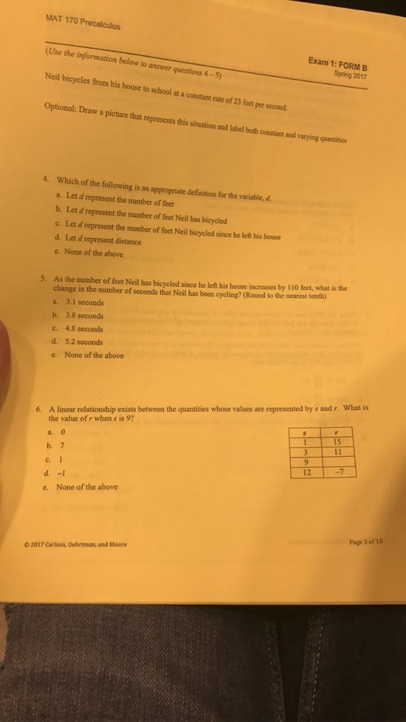 Solved Mat 170 Precalculus Use Information Below To Answ