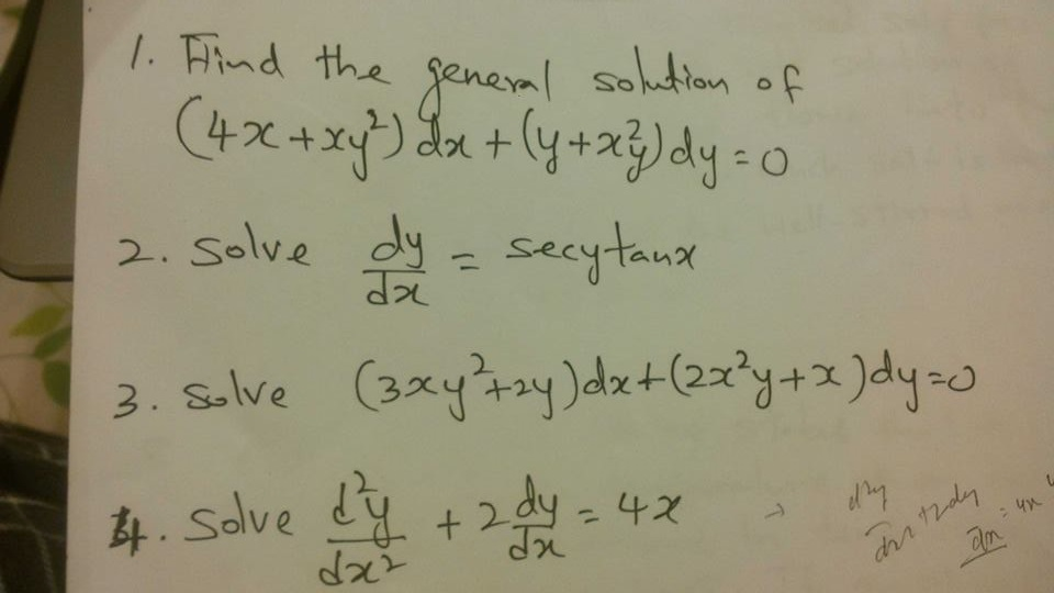 1 Find The General Solution Of 4x Xy 2 Dx Y Chegg Com