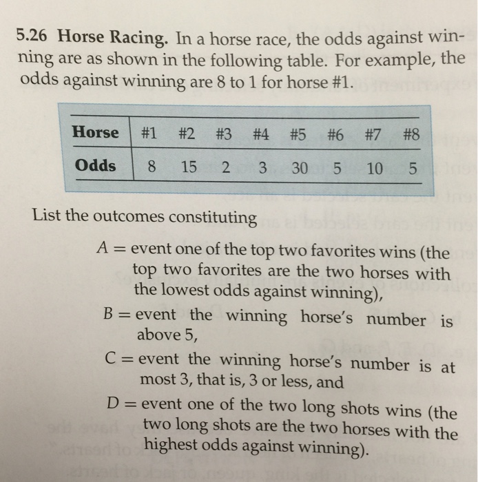 Solved 5 26 Horse Racing In A Horse Race The Odds Against Chegg Com