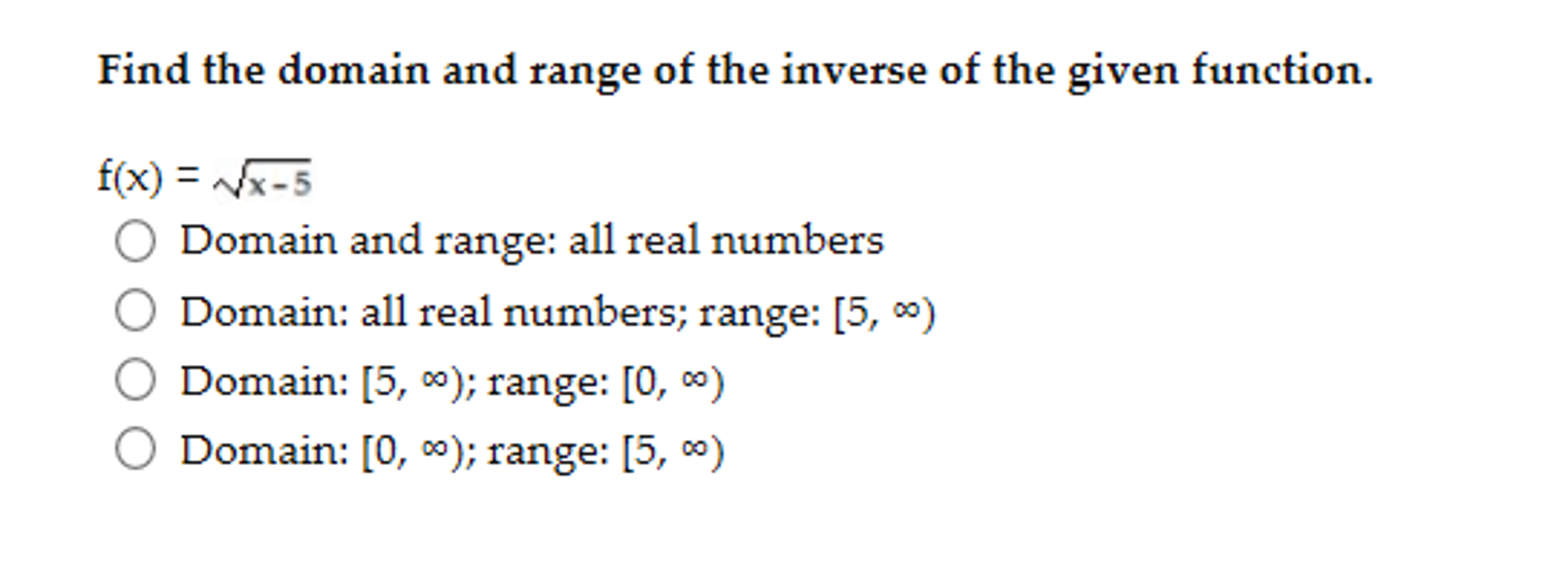 Find The Domain And Range Of The Inverse Of The Given Chegg Com