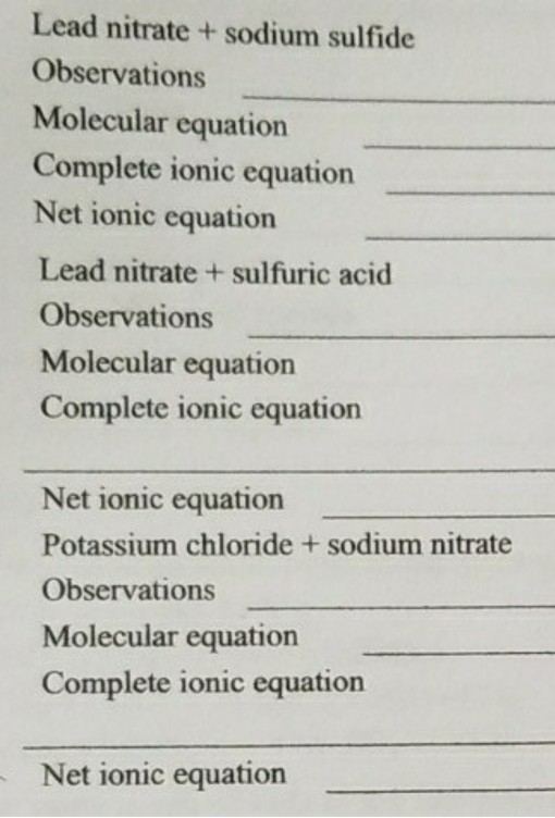Solved Lead Nitrate Sodium Sulfide Observations Molecul Chegg Com