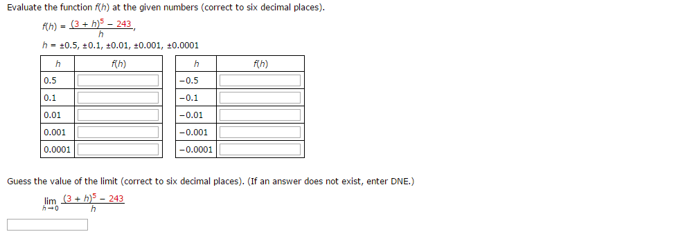 Evaluate The Function Fh At The Given Numbers C Evaluate The Function Fh At The Given Numbers C