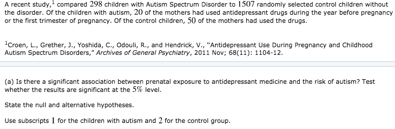 Solved A Recent Study1 Compared 298 Children With Autism - 