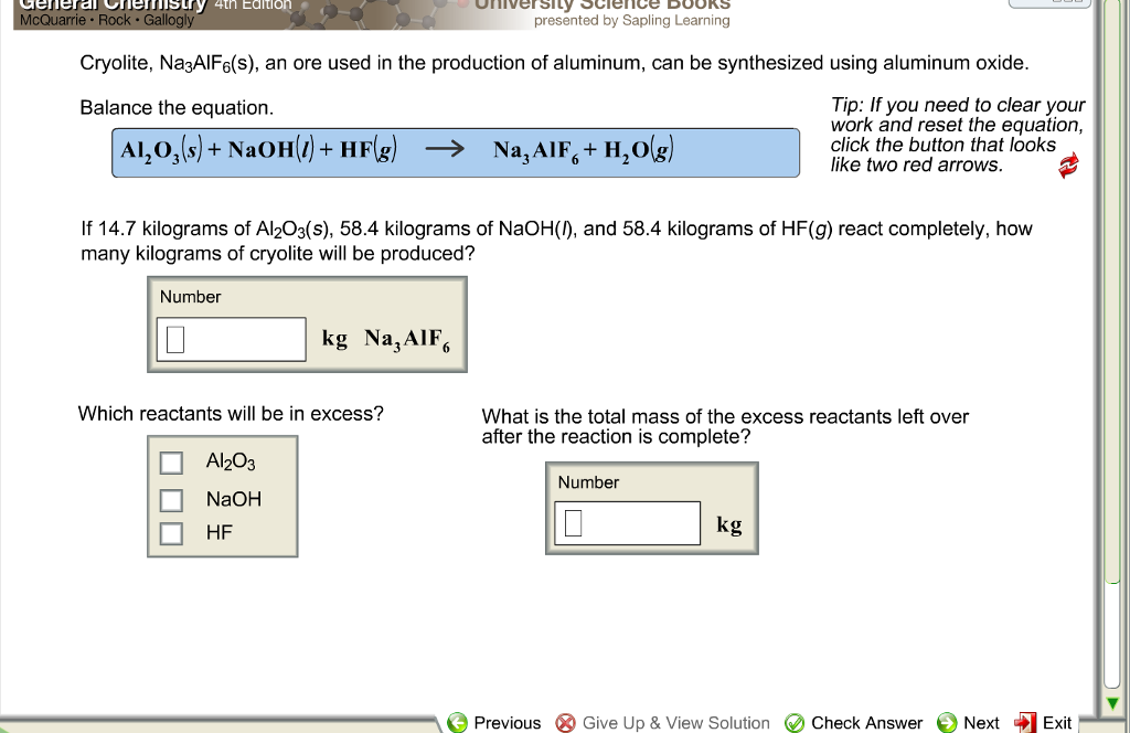 Solved Cryolite, Na3AlF6(s), An Ore Used In The Productio...
