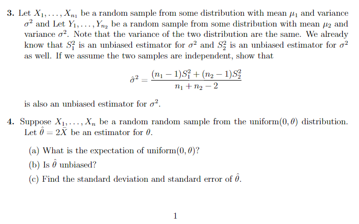 Solved T Xi l Be A Random Sample From Some Dis Chegg Com