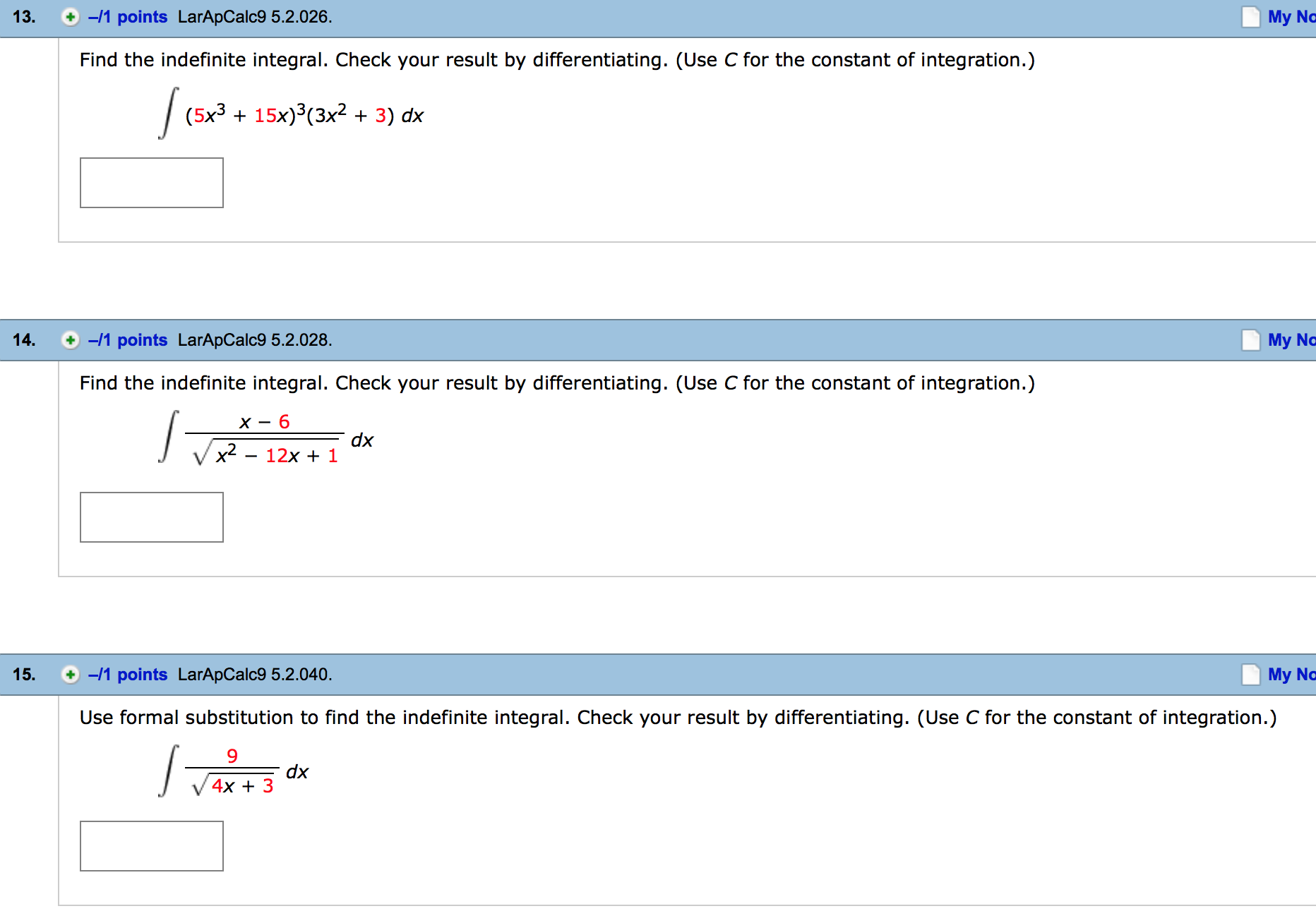 Find The Indefinite Integral Check Your Result Chegg 