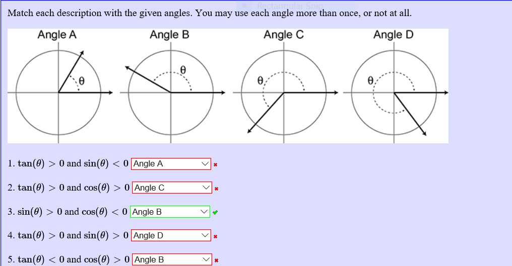 Solved Match Each Description With The Given Angles You Chegg Com