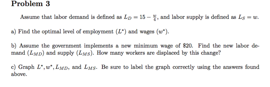 Solved Problem 3 Assume That Labor Demand Is Defined As L