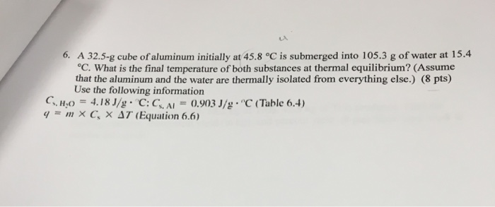 A 32 5 G Cube Of Aluminum Initially At 45 8 Degree C Chegg 