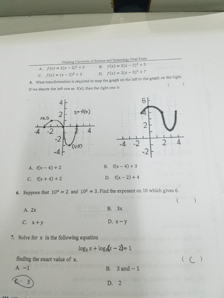 Zheiiang +3 A. F(x) \u003d (x-2)2 F(x) ... 2)2+3 C. 2(x Solved: Uni
