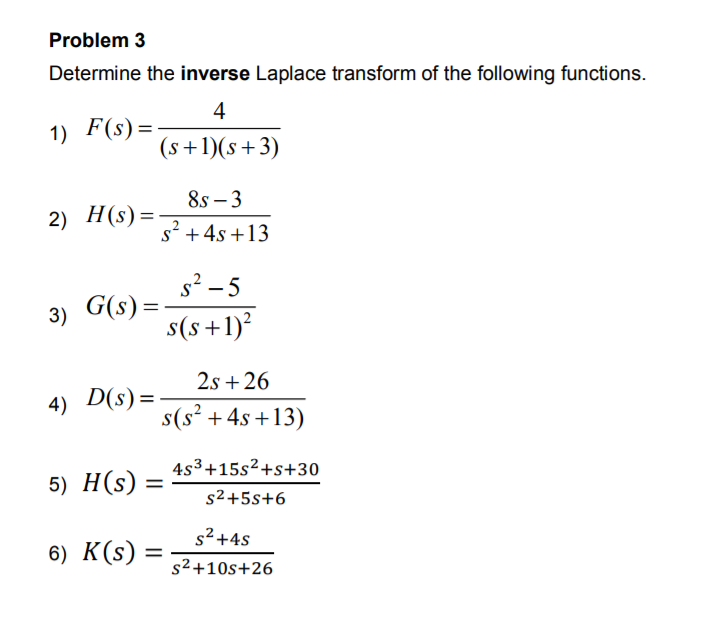 Solved Problem 3 Determine The Inverse Laplace Transform Chegg Com