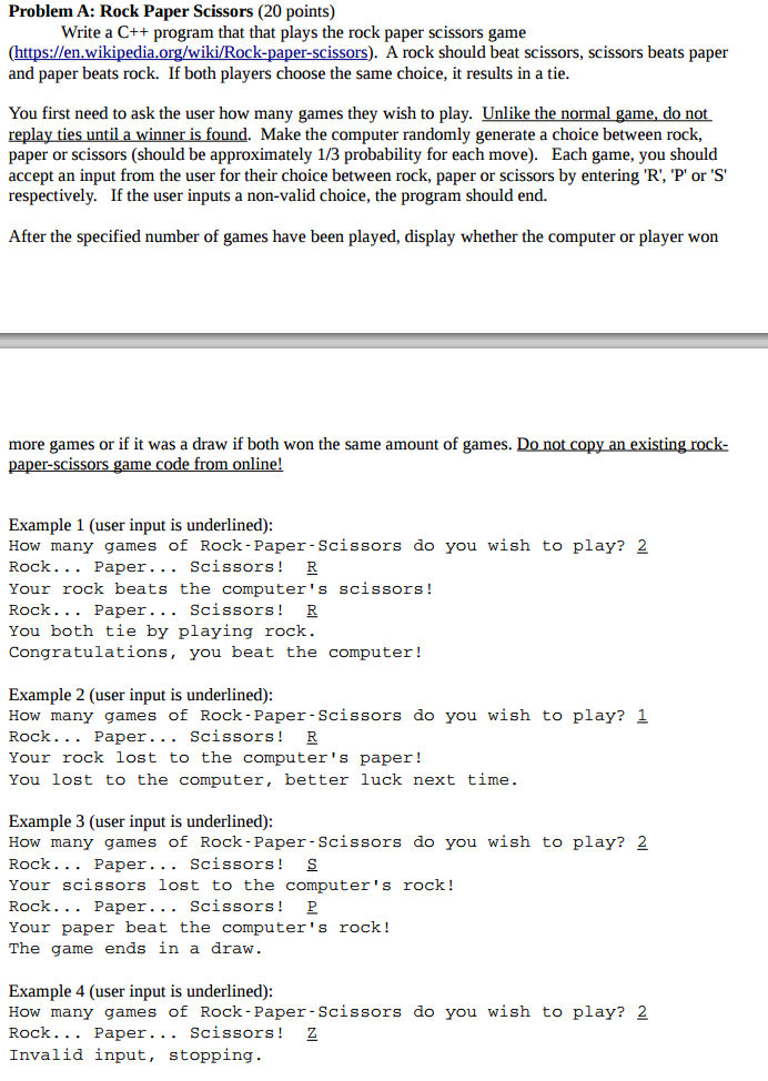 Solved Write A C++ Program That That Plays The Rock Paper