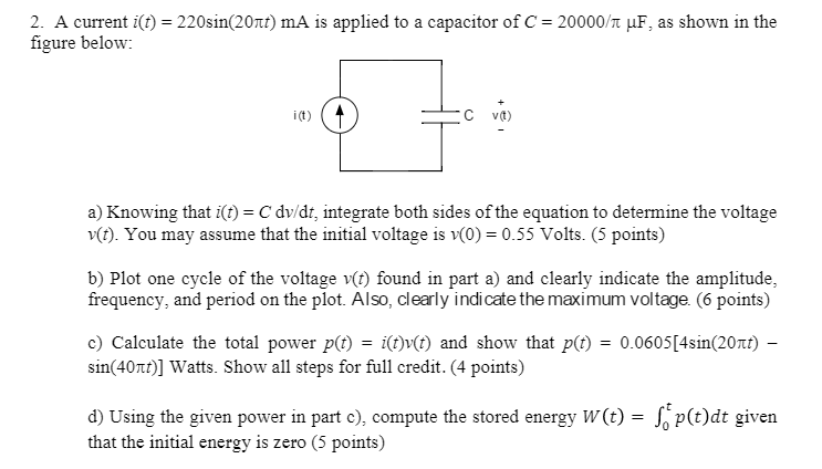 Solved A Current I T 2 Sin pi T Ma Is Applied To Chegg Com