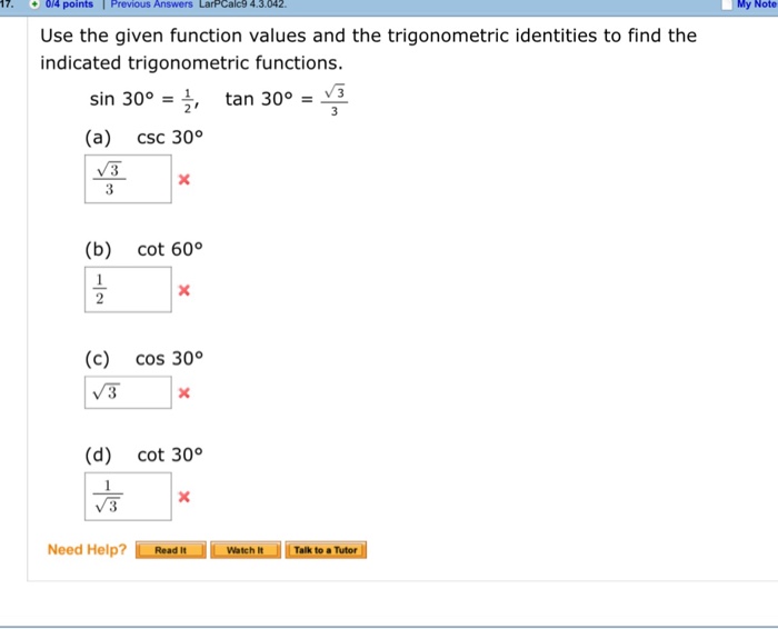 Solved Use The Given Function Values And The Trigonometric Chegg Com