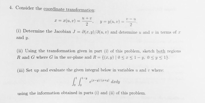 Solved Consider The Coordinate Transformation X X U V Chegg Com