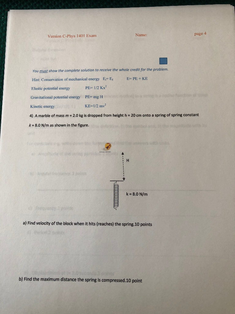 ... Page Must Solved: Name: C-Phys Exam Version You Sho 4 1401