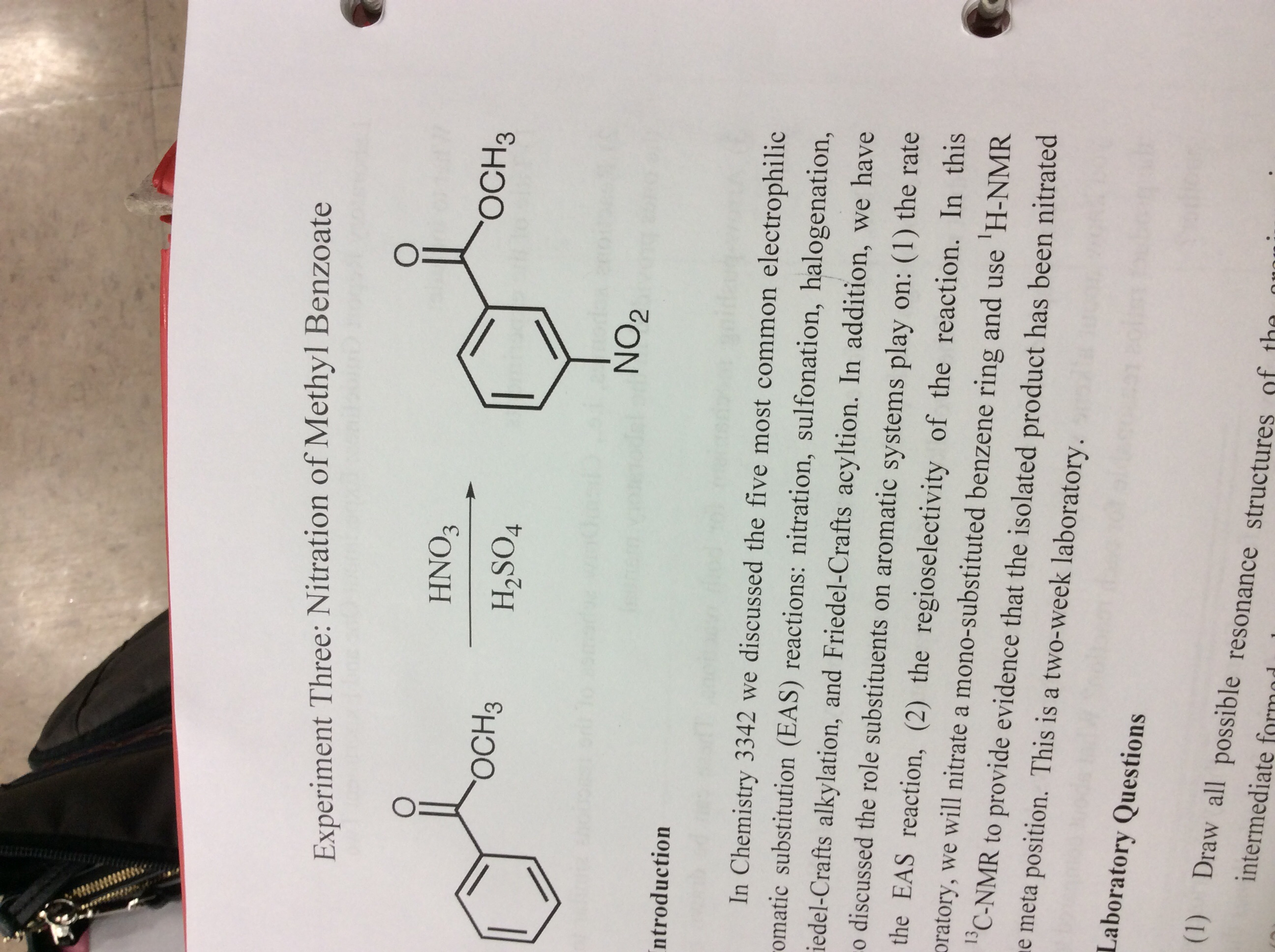 Real world examples of nitration of methyl benzoate image