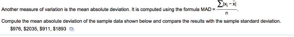 Solved Another Measure Of Variation Is The Mean Absolute Chegg Com