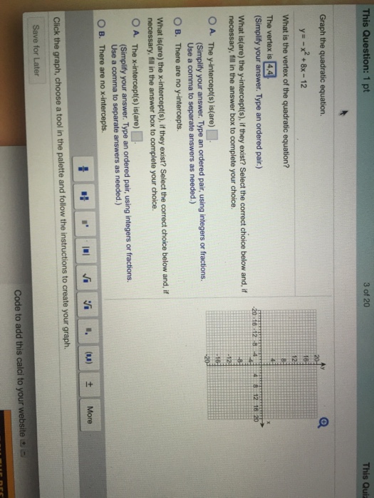 Solved Graph The Quadratic Equation Y X 2 8x 12 W Chegg Com