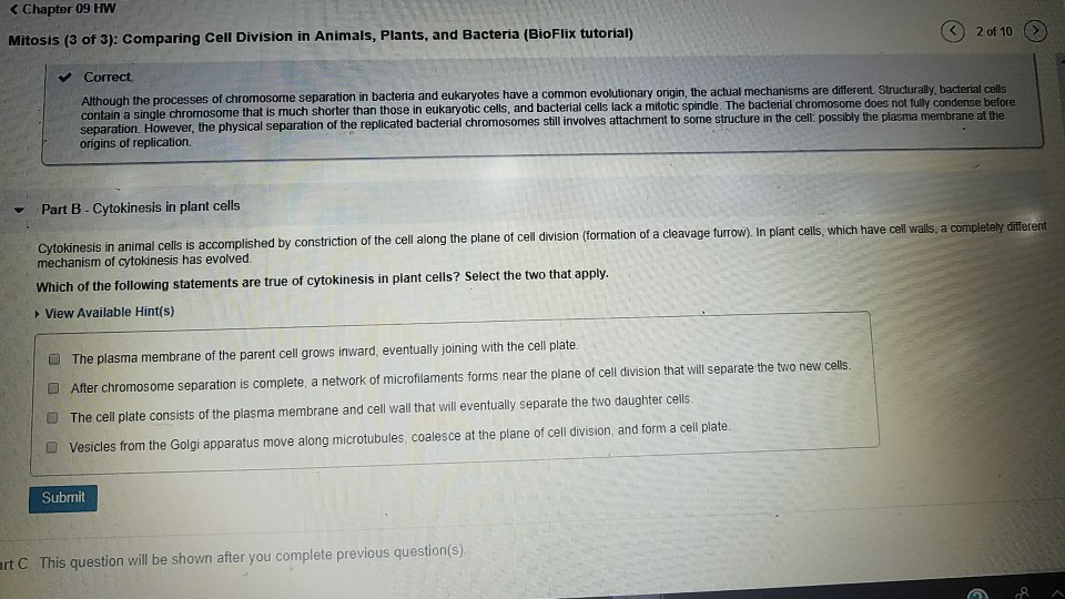 Chapter 09 Hw Mitosis 3 Of 3 Comparing Cell Chegg Com