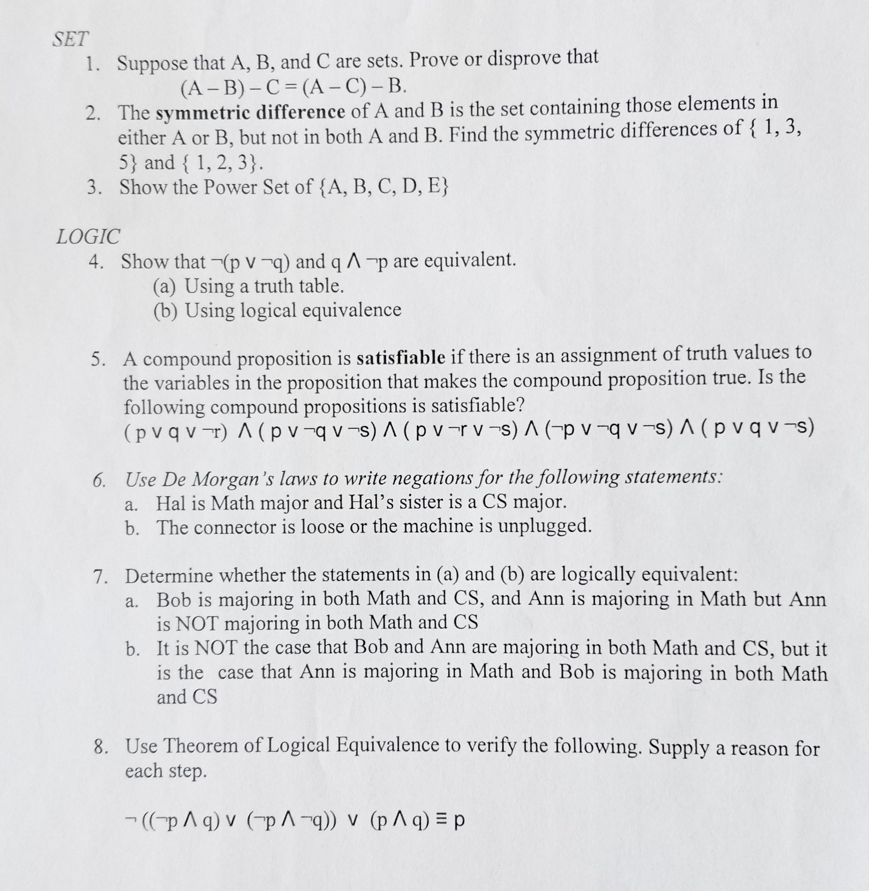 Solved Set 1 Suppose That A B And C Are Sets Prove Or Chegg Com