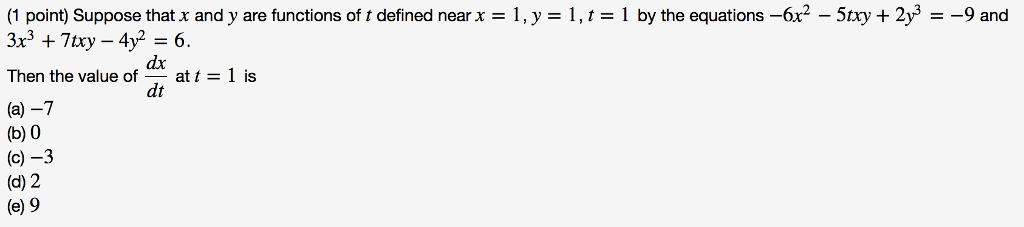 Solved (1 Point) Suppose That X And Y Are Functions Of T