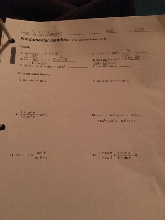 Solved Simplify Sec Theta Cot Theta 1 Sec 2 X Tan 2x Chegg Com