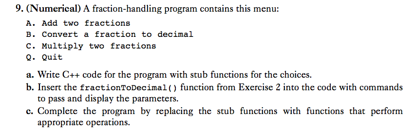 Solved A Fraction-Handling Program Contains This Menu: Add | Chegg.com