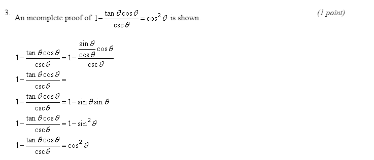 2. Simplify the expression. (1 point 1 sin X csc x 1