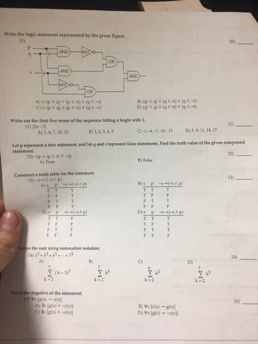 Solved Write The Logic Statement Represented By The Given Chegg Com