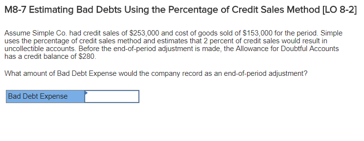 solved m8 7 estimating bad debts using the percentage of