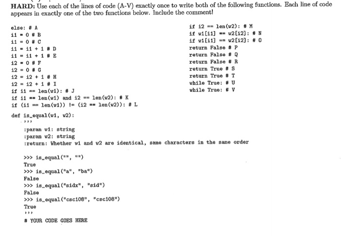 Solved Use Each Of The Lines Of Code A V Exactly Once T Chegg Com