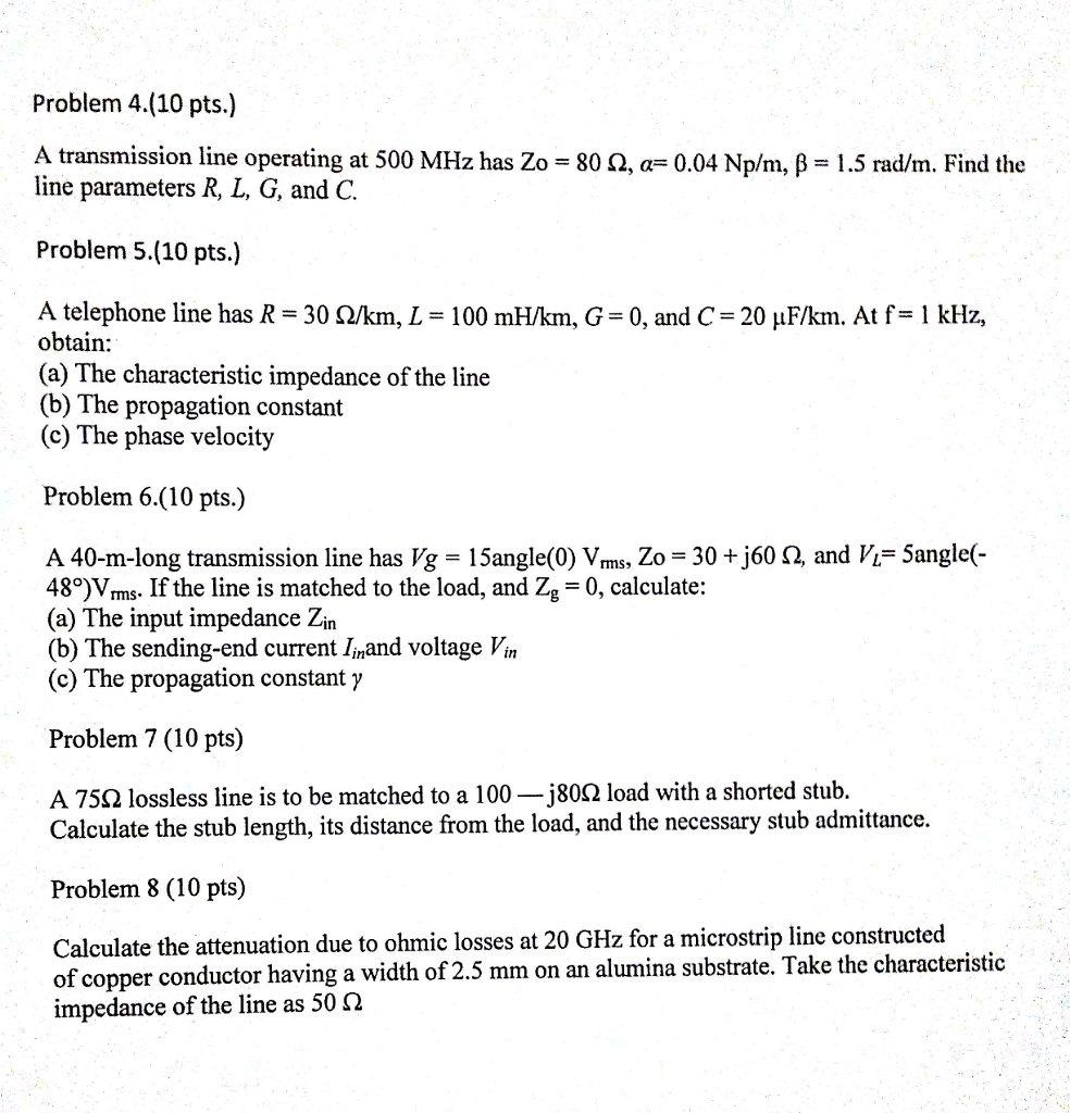 Solved A Transmission Line Operating At 500 Mhz Has Z 0 Chegg Com