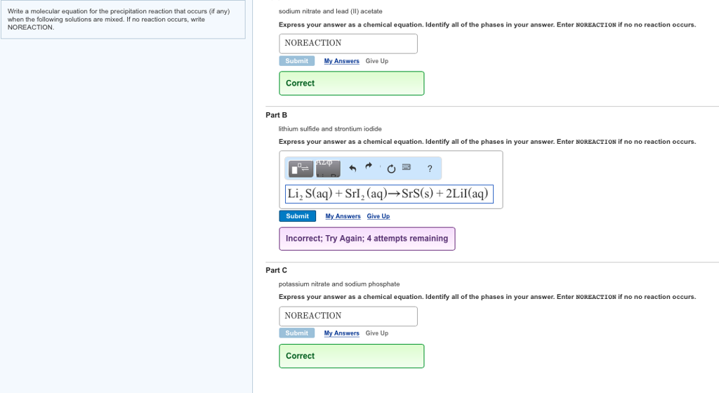 Write A Molecular Equation For The Precipitation Chegg 