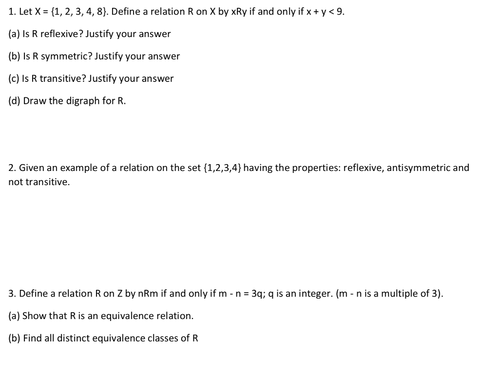 Solved 1 Let X 1 2 3 4 8 Define A Relation R On X Chegg Com