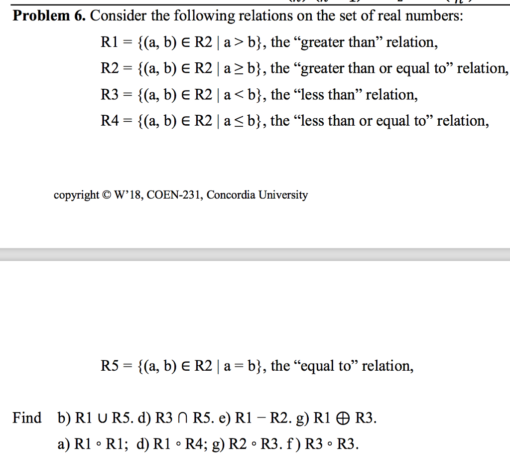 Solved Problem 6 Consider The Following Relations On The Chegg Com