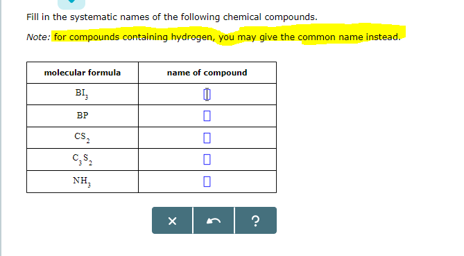 Solved Fill In The Systematic Names Of The Following Chegg Com