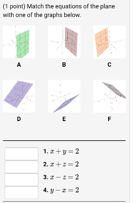 Solved Match The Equations Of The Plane With One Of The Chegg Com