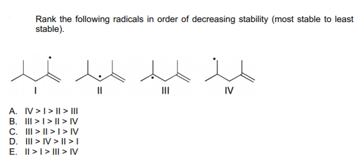 Rank The Following Radicals In Order Of Decreasing Chegg 