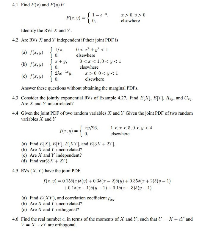 Find F(x) and F(y) if F(x, y) = {1 - e-y, x > 0, y > | Chegg.com