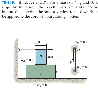 Solved Blocks A and B have a mass of 7kg and 10kg