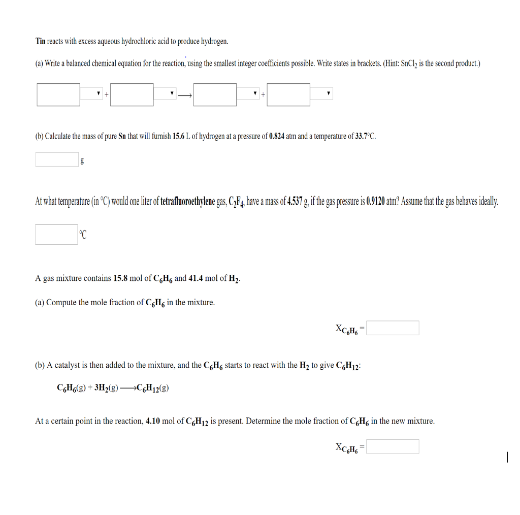 Solved Tin Reacts With Excess Aqueous Hydrochloric Acid T Chegg Com