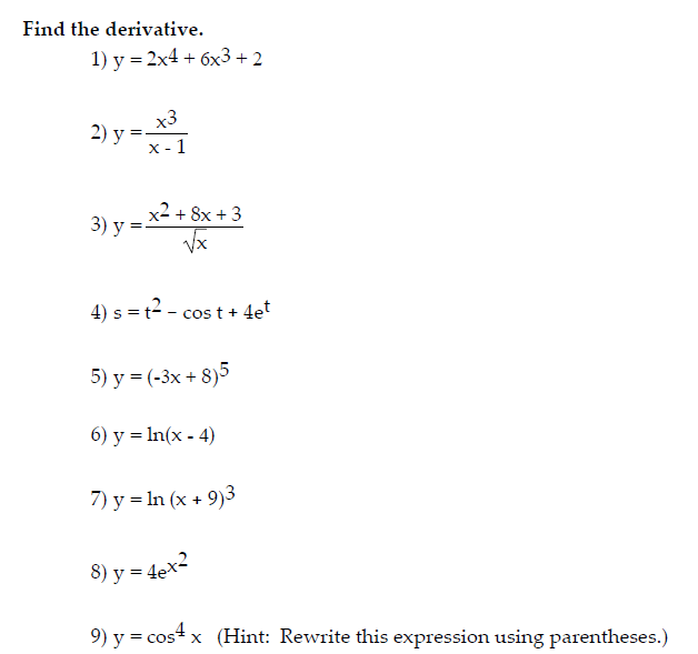 Solved Find The Derivative 1 Y 2x4 6x3 2 Xo X 1 X2 8x Chegg Com