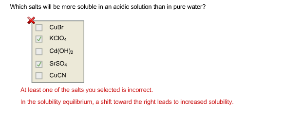 Solved Which Salts Will Be More Soluble In An Acidic Solu