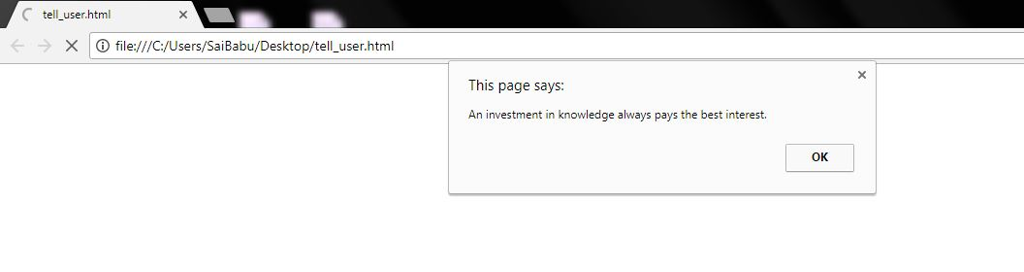 Question & Answer: Create a function called tell_user() that pops up an alertbox with some inspirational message. Call..... 1