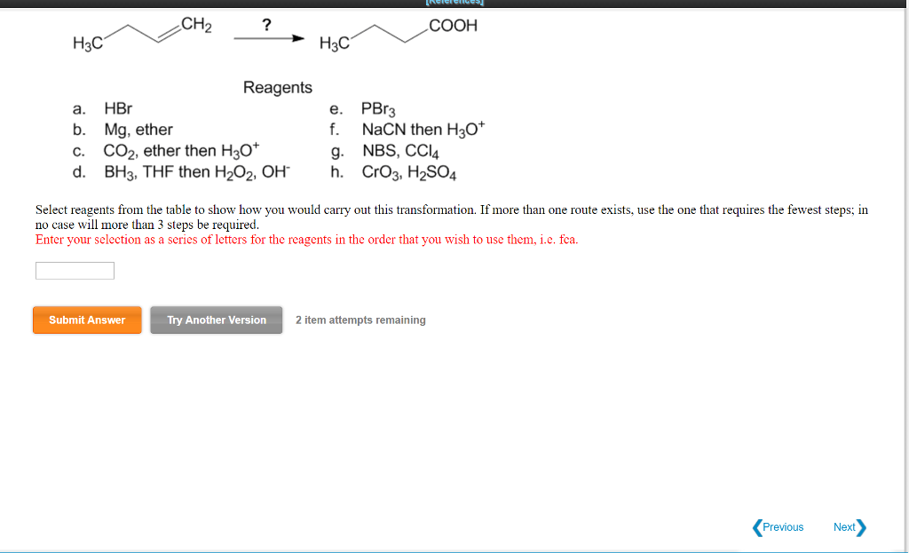 Select Reagents From The Table To Show How You Would Chegg 