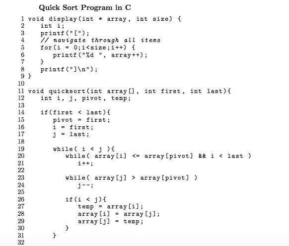 quick sort program in c  